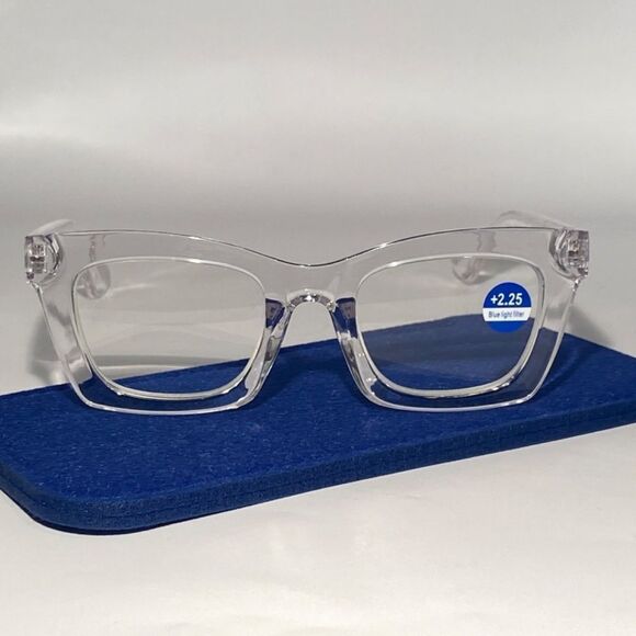 1177 Gretchen Reading Glasses 2.25 Square Clear Oversize NWT - Picture 2 of 9